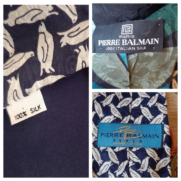 BALMAIN (2) Silk Vintage Ties Penguins Art Deco - Picture 7 of 8